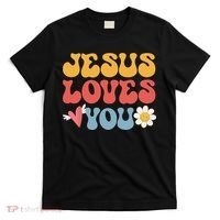 Groovy Jesus Loves You Christian 70s Hippie T-Shirt thumb 0