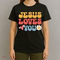 Groovy Jesus Loves You Christian 70s Hippie T-Shirt thumb 4