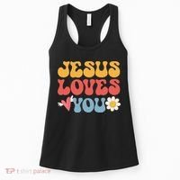 Groovy Jesus Loves You Christian 70s Hippie Women's Tank Top thumb 0