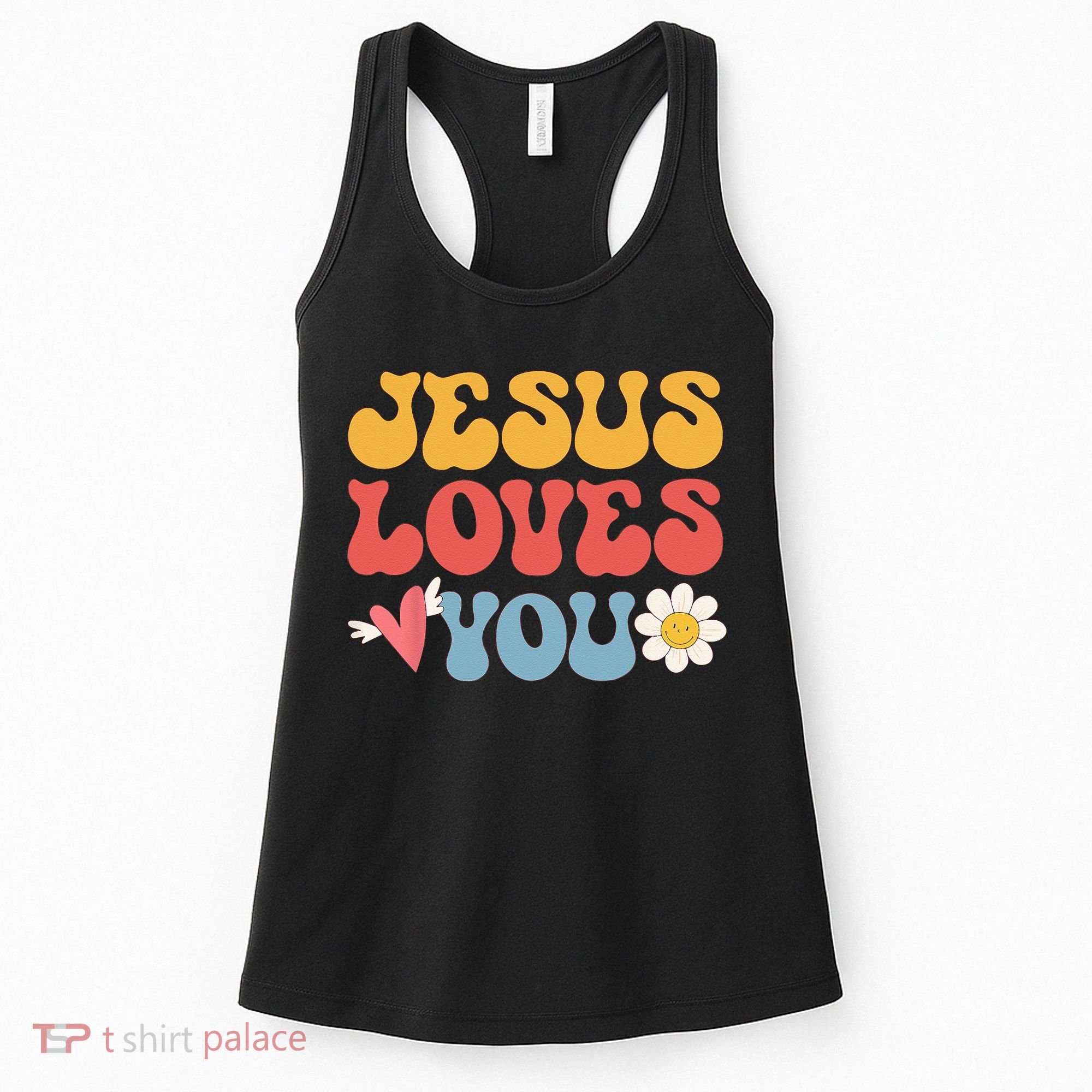Groovy Jesus Loves You Christian 70s Hippie Women's Tank Top