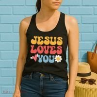 Groovy Jesus Loves You Christian 70s Hippie Women's Tank Top thumb 2