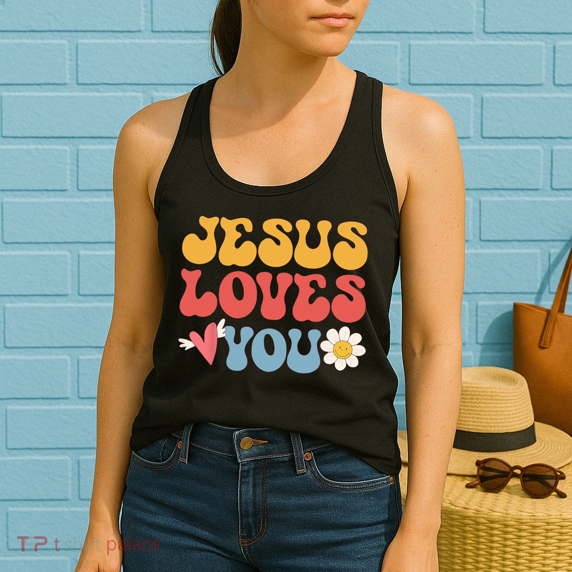 Groovy Jesus Loves You Christian 70s Hippie Women's Tank Top