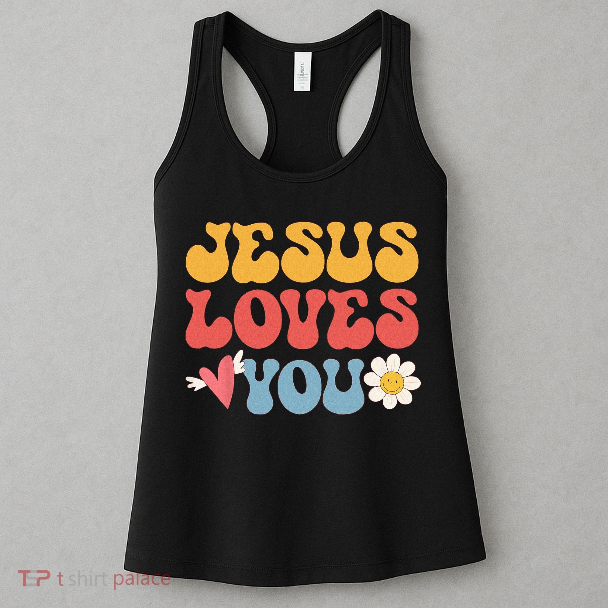 Groovy Jesus Loves You Christian 70s Hippie Women's Tank Top