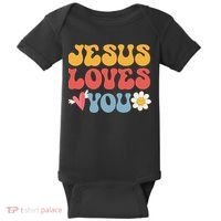 Groovy Jesus Loves You Christian 70s Hippie Baby Bodysuit thumb 0