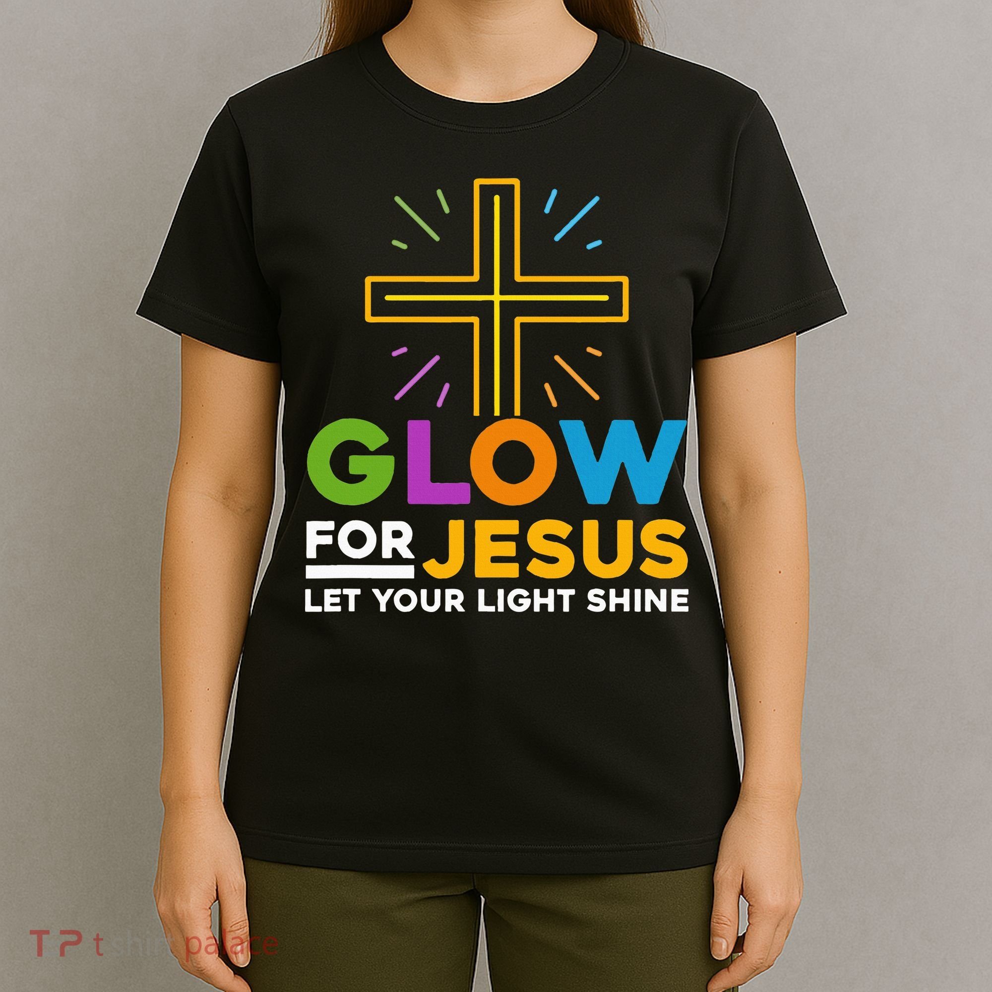 Glowfor Jesus Let Your Light Shine Faith Cross Christian T-Shirt