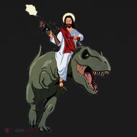 Gun Jesus Riding A Trex Dinosaur Funny Christian Dino Lover Apron thumb 3