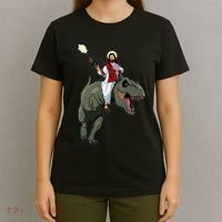 Gun Jesus Riding A Trex Dinosaur Funny Christian Dino Lover T-Shirt thumb 4