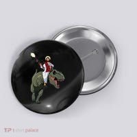 Gun Jesus Riding A Trex Dinosaur Funny Christian Dino Lover Button thumb 0