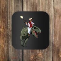 Gun Jesus Riding A Trex Dinosaur Funny Christian Dino Lover Coaster thumb 0