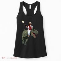 Gun Jesus Riding A Trex Dinosaur Funny Christian Dino Lover Women's Tank Top thumb 0