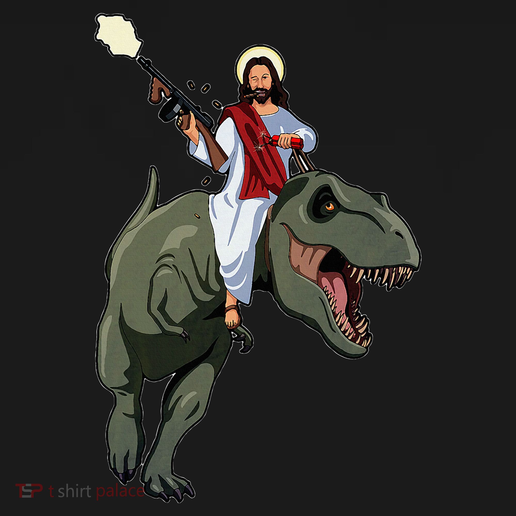 Gun Jesus Riding A Trex Dinosaur Funny Christian Dino Lover Women's Tank Top