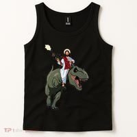 Gun Jesus Riding A Trex Dinosaur Funny Christian Dino Lover Tank Top thumb 2