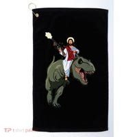Gun Jesus Riding A Trex Dinosaur Funny Christian Dino Lover Golf Towel thumb 0