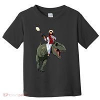 Gun Jesus Riding A Trex Dinosaur Funny Christian Dino Lover Toddler T-Shirt thumb 0