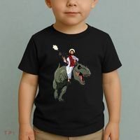 Gun Jesus Riding A Trex Dinosaur Funny Christian Dino Lover Toddler T-Shirt thumb 2