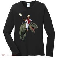 Gun Jesus Riding A Trex Dinosaur Funny Christian Dino Lover Women's Long Sleeve Shirt thumb 0