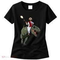 Gun Jesus Riding A Trex Dinosaur Funny Christian Dino Lover Women's T-Shirt thumb 0