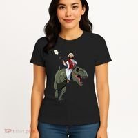 Gun Jesus Riding A Trex Dinosaur Funny Christian Dino Lover Women's T-Shirt thumb 4