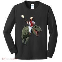 Gun Jesus Riding A Trex Dinosaur Funny Christian Dino Lover Kids Long Sleeve Shirt thumb 0