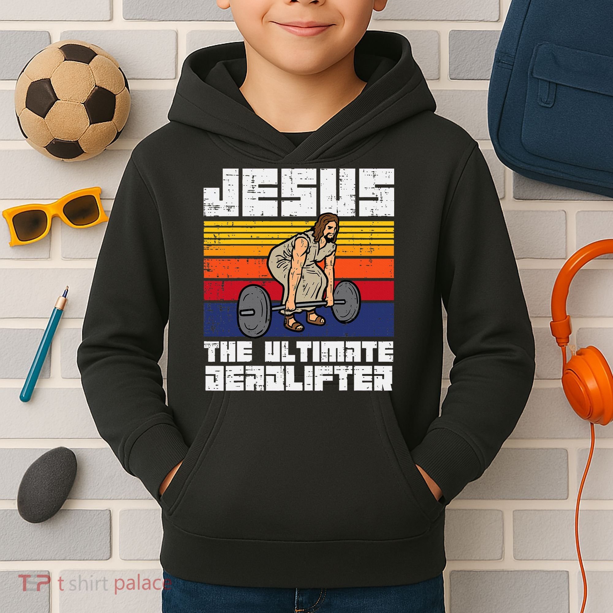 Gym Jesus Ultimate Deadlifter Christian Workout Kids Hoodie