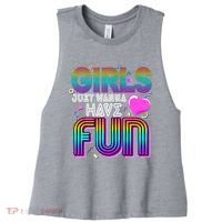 Girl Just Wanna Have Fun Awesome 70s 80s 90s 1980s Women's Racerback Cropped Tank thumb 0