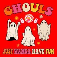 Ghouls Just Wanna Have Fun Halloween Groovy Ghost Santa Hat thumb 1