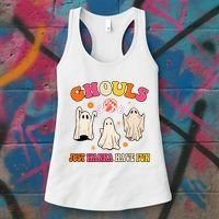 Ghouls Just Wanna Have Fun Halloween Groovy Ghost Women's Tank Top thumb 3