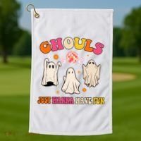 Ghouls Just Wanna Have Fun Halloween Groovy Ghost Golf Towel thumb 1