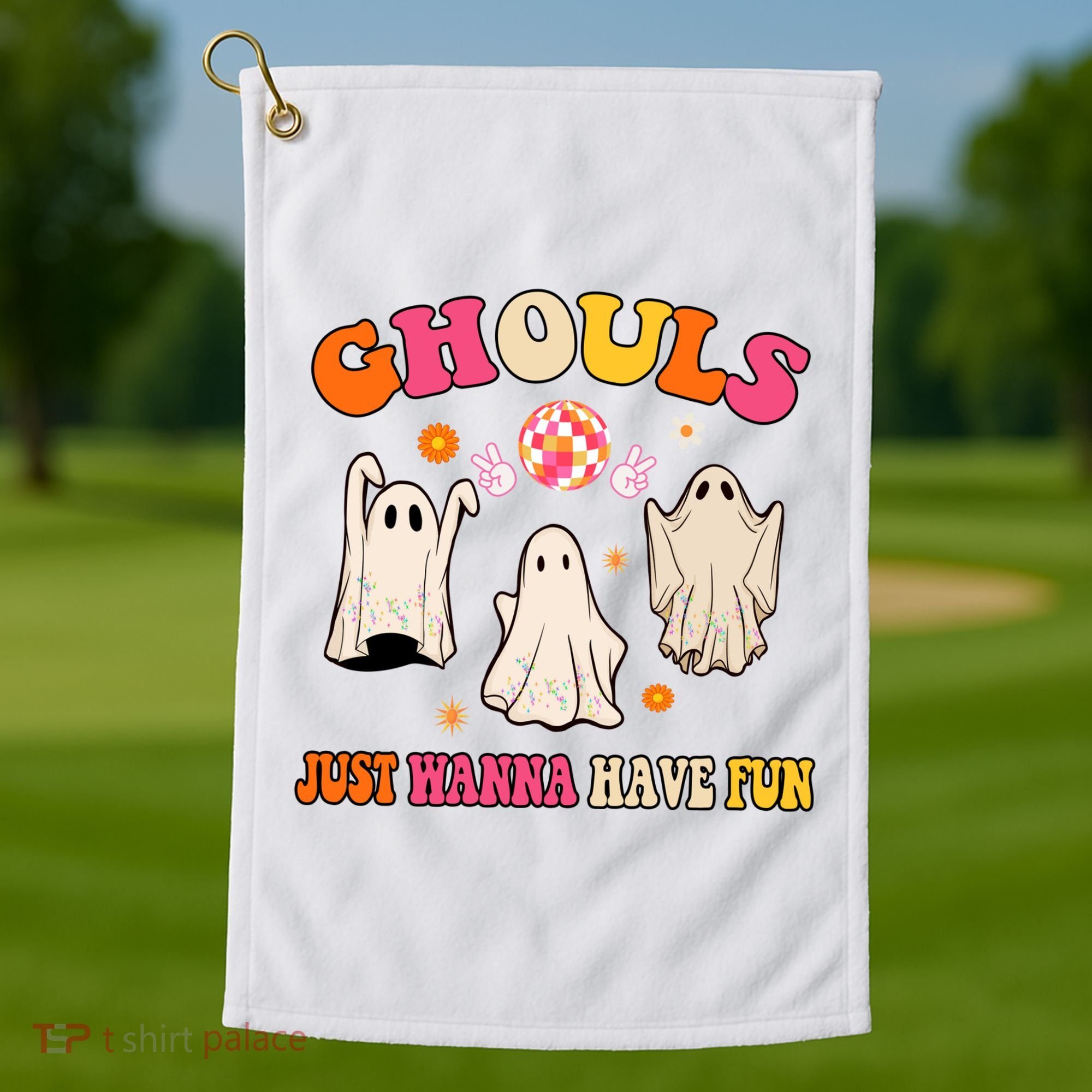 Ghouls Just Wanna Have Fun Halloween Groovy Ghost Golf Towel