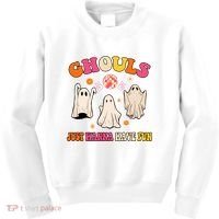 Ghouls Just Wanna Have Fun Halloween Groovy Ghost Kids Sweatshirt thumb 0