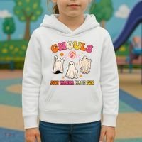 Ghouls Just Wanna Have Fun Halloween Groovy Ghost Kids Hoodie thumb 3