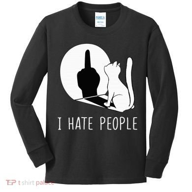 Grumpy Kitten Cats I Dont Like People Cat Kids Long Sleeve Shirt