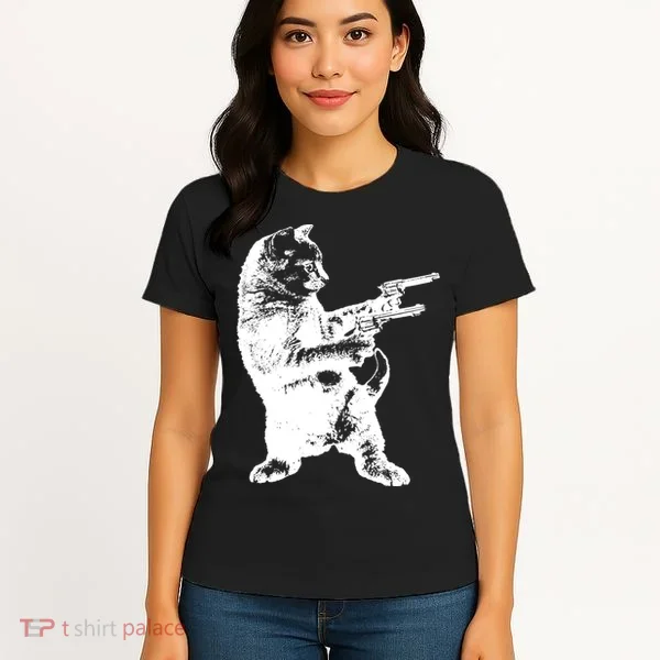 Gunslinger Kitty Cat Gun Cat Women's T-Shirt