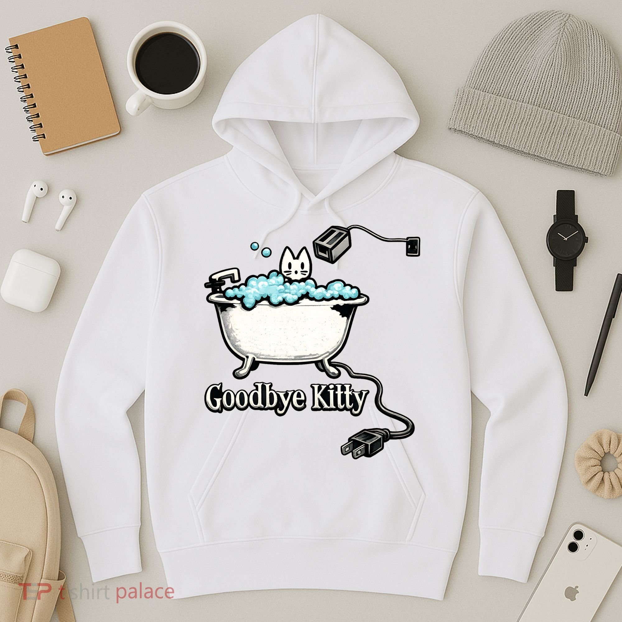 Goodbye Kitty Funny Bathtub Toaster Plug Bath Meme Hoodie
