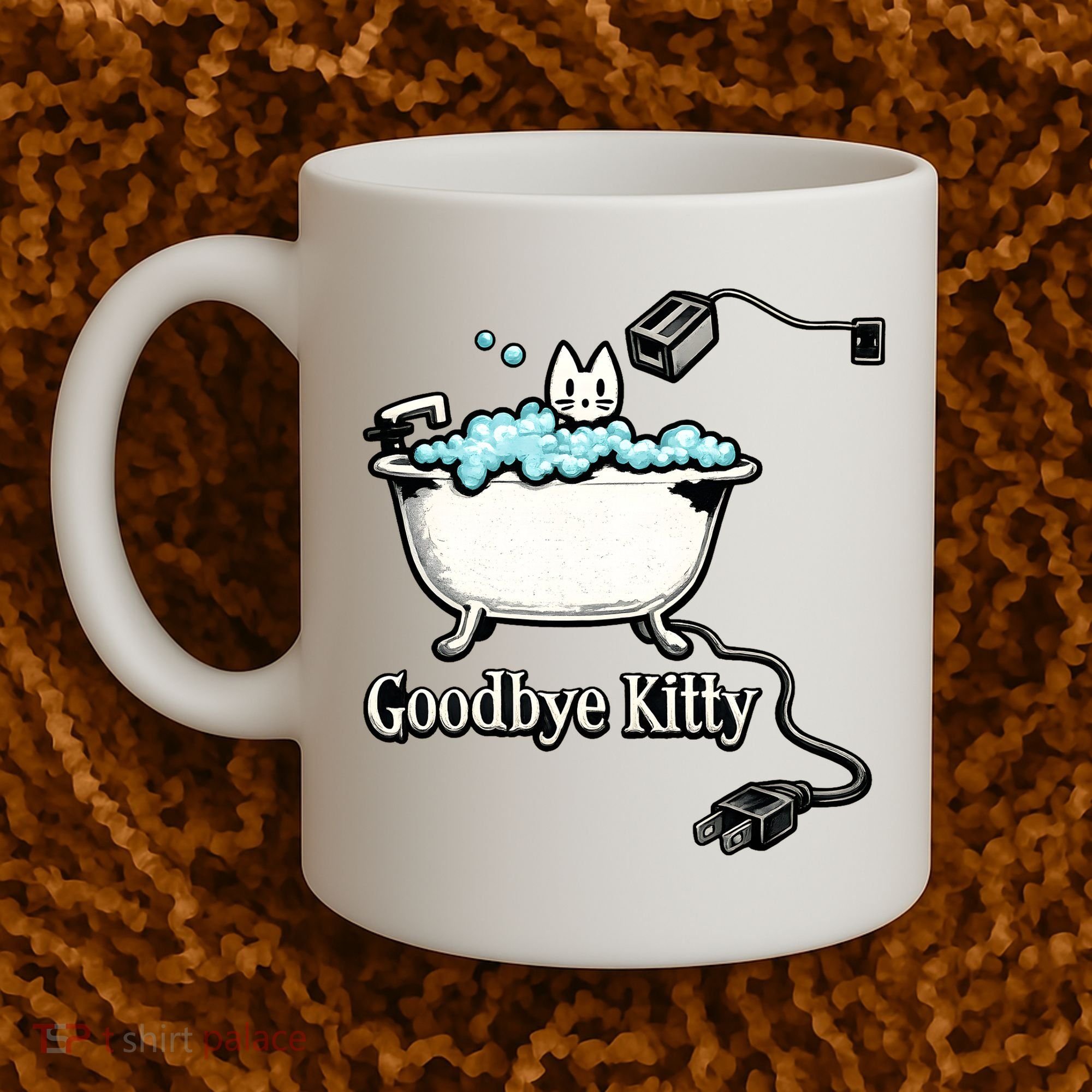 Goodbye Kitty Funny Bathtub Toaster Plug Bath Meme Coffee Mug