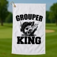 Grouper King Fishing Golf Towel thumb 1