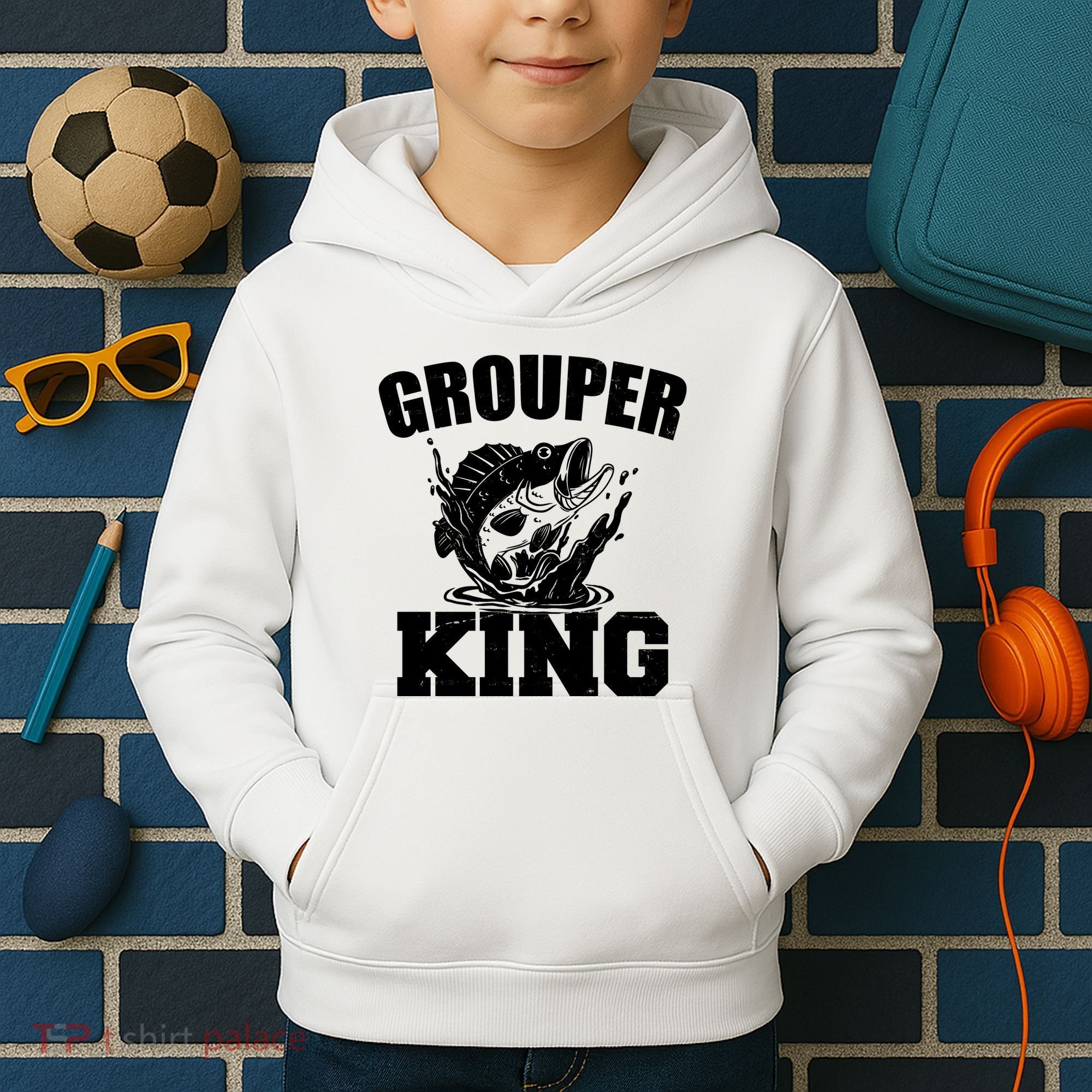 Grouper King Fishing Kids Hoodie