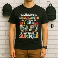 Goodbye Kindergarten Graduation To 1st Grade Hello Summer T-Shirt thumb 6