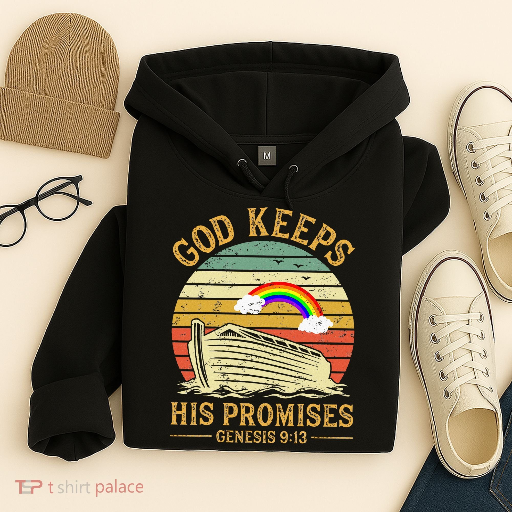 God Keeps His Promises Rainbow Noah Ark Jesus Christian Hoodie