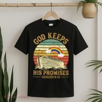 God Keeps His Promises Rainbow Noah Ark Jesus Christian T-Shirt thumb 2