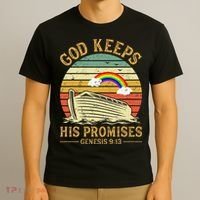 God Keeps His Promises Rainbow Noah Ark Jesus Christian T-Shirt thumb 3