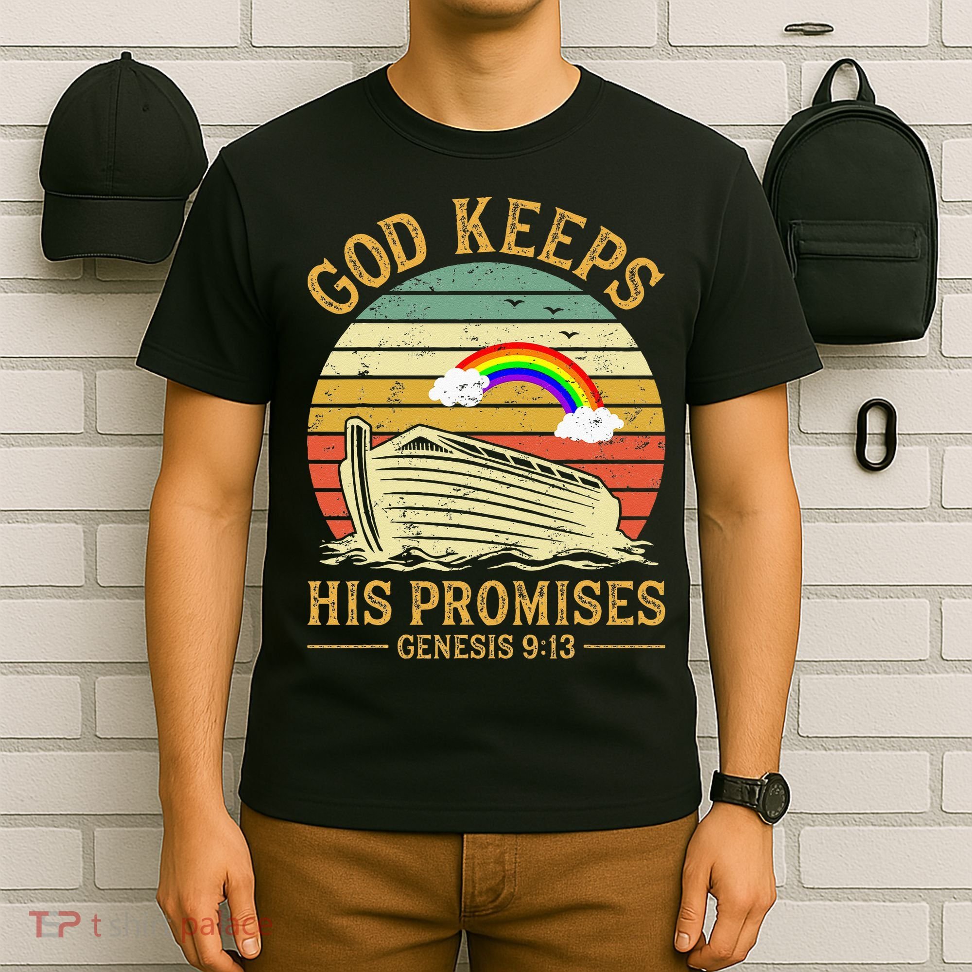 God Keeps His Promises Rainbow Noah Ark Jesus Christian T-Shirt