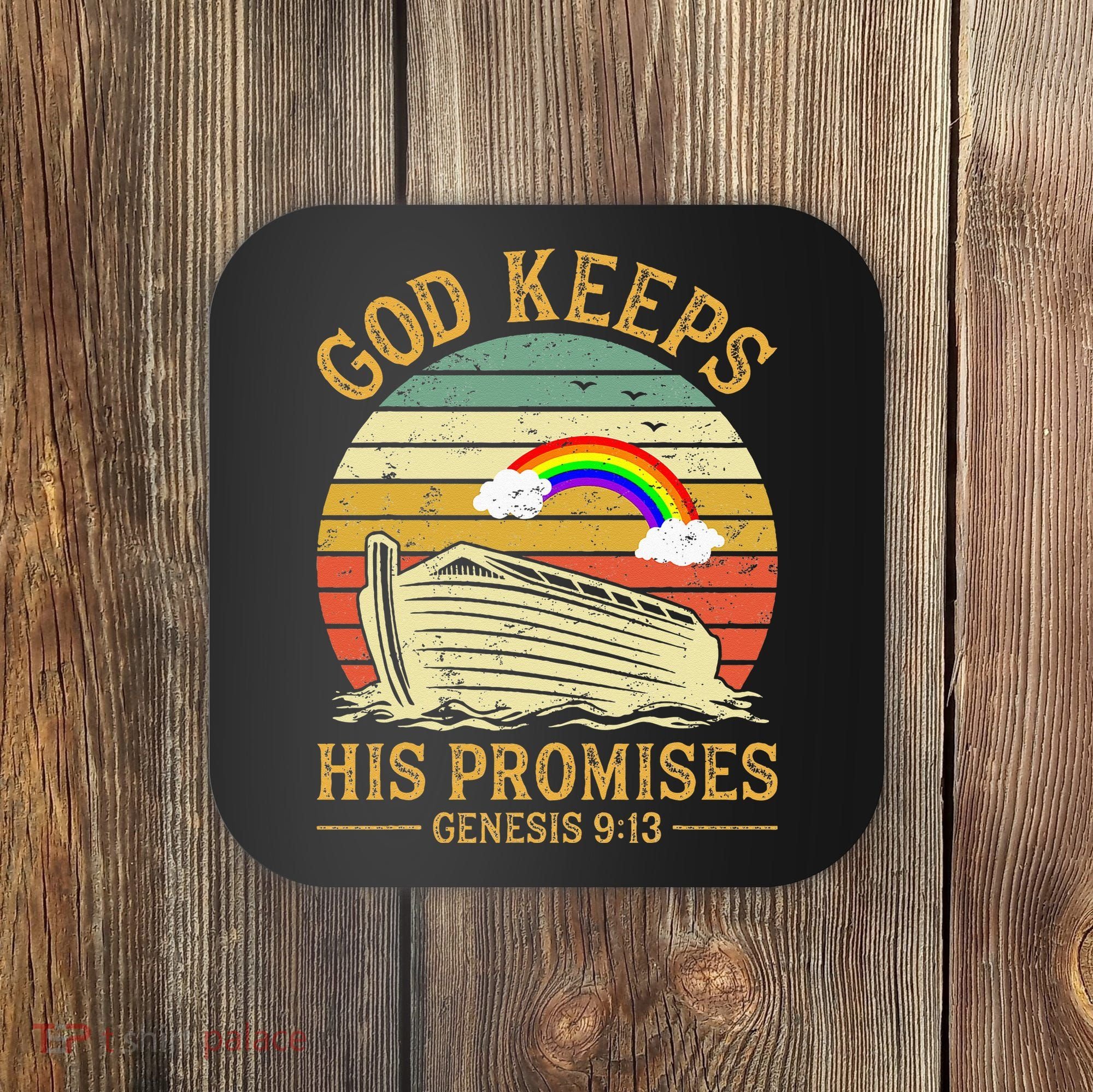 God Keeps His Promises Rainbow Noah Ark Jesus Christian Coaster