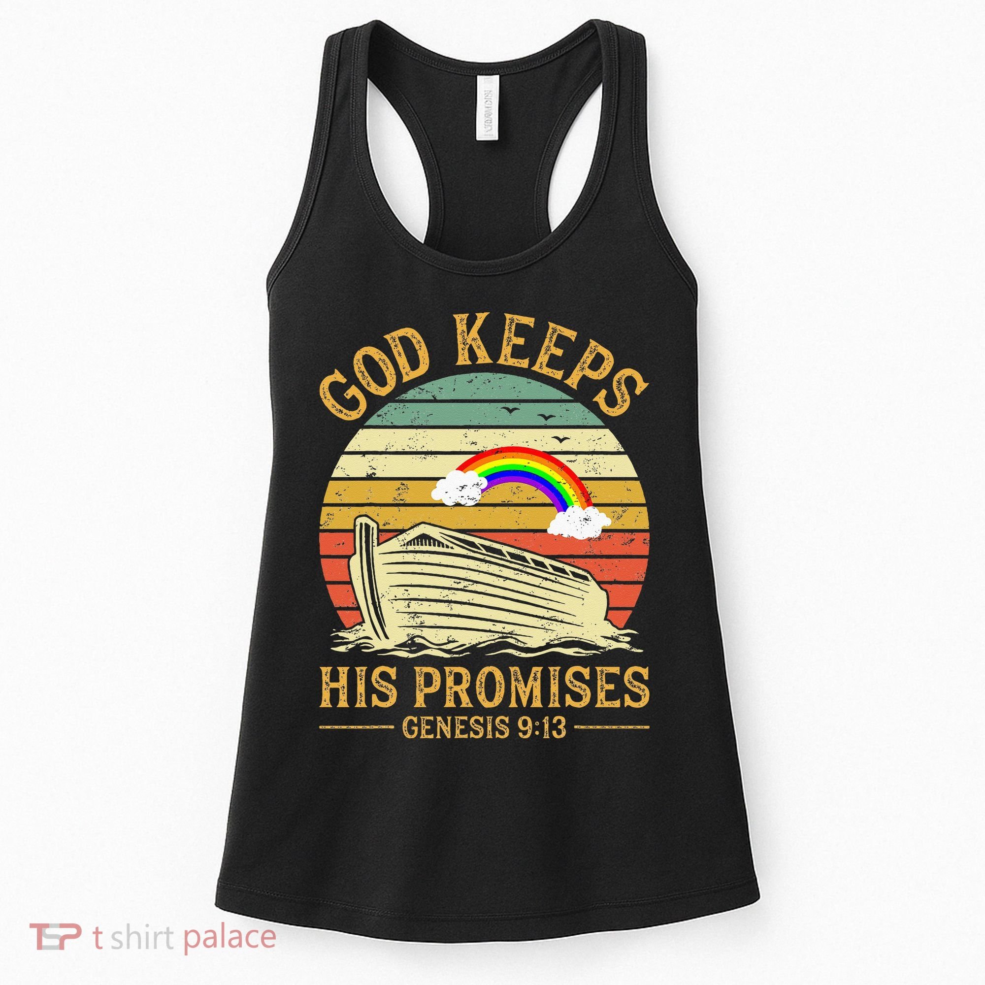 God Keeps His Promises Rainbow Noah Ark Jesus Christian Women's Tank Top