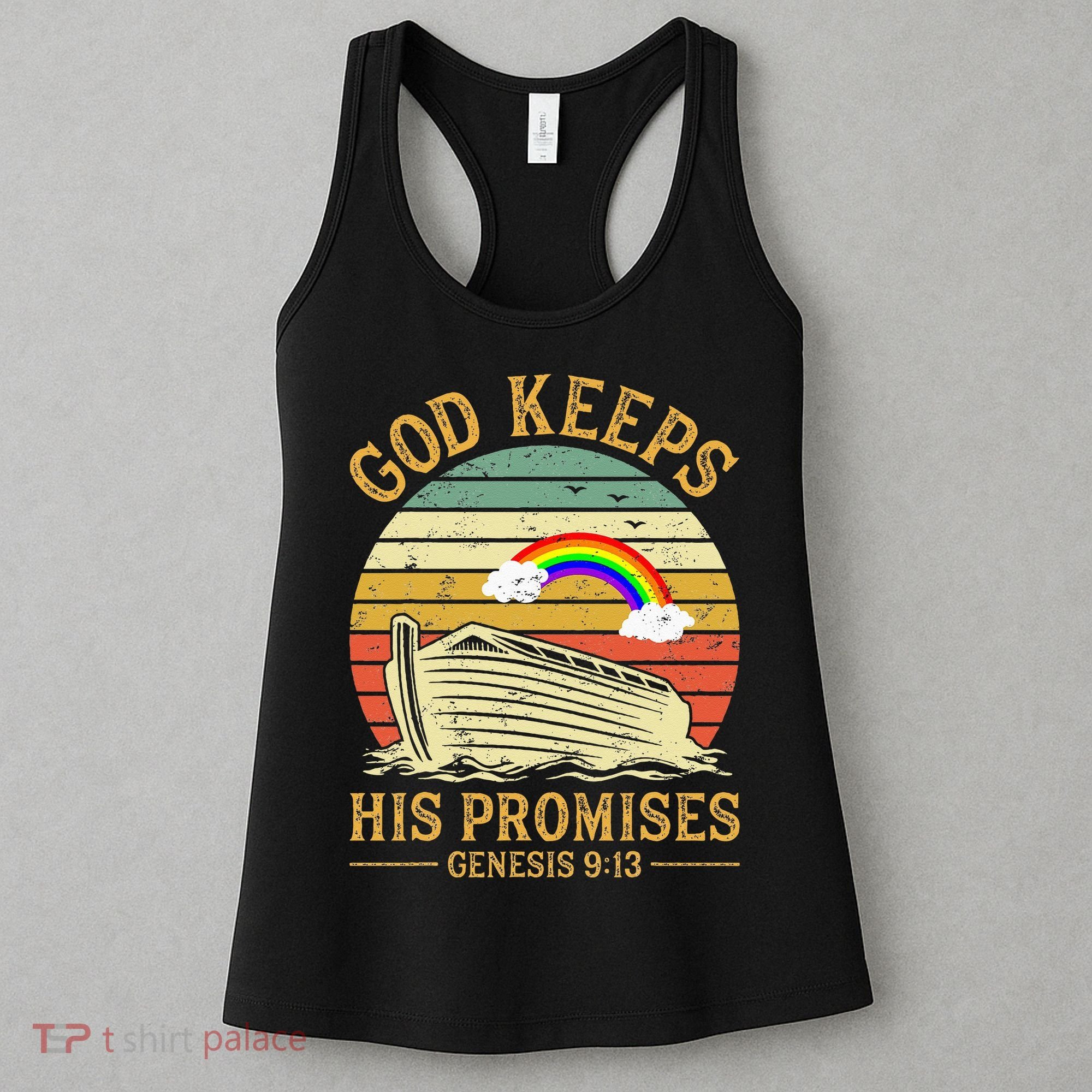 God Keeps His Promises Rainbow Noah Ark Jesus Christian Women's Tank Top