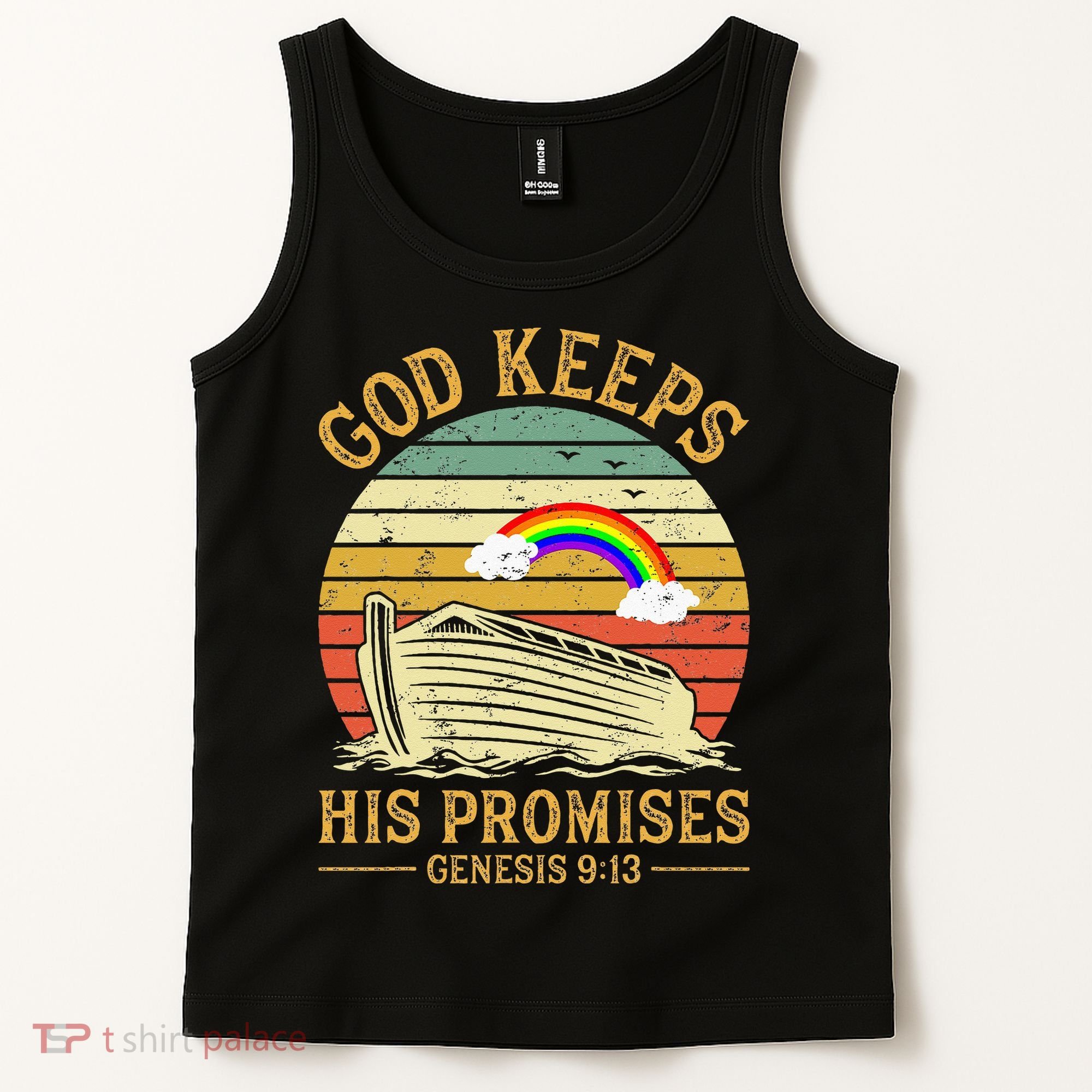 God Keeps His Promises Rainbow Noah Ark Jesus Christian Tank Top