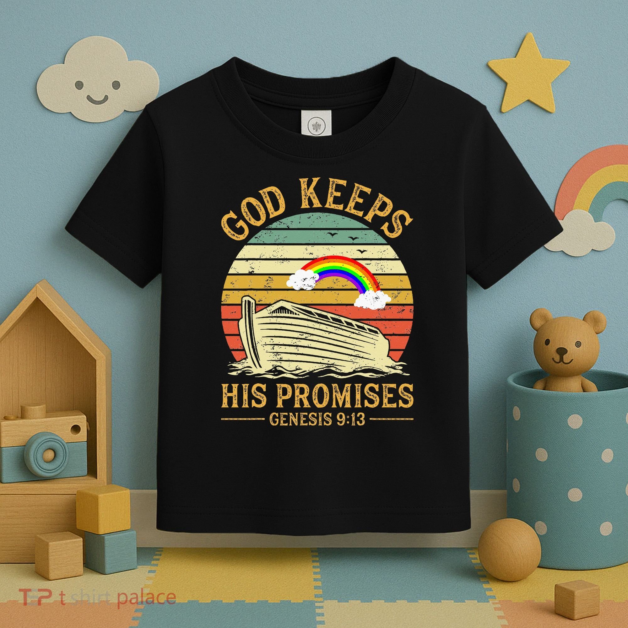 God Keeps His Promises Rainbow Noah Ark Jesus Christian Toddler T-Shirt