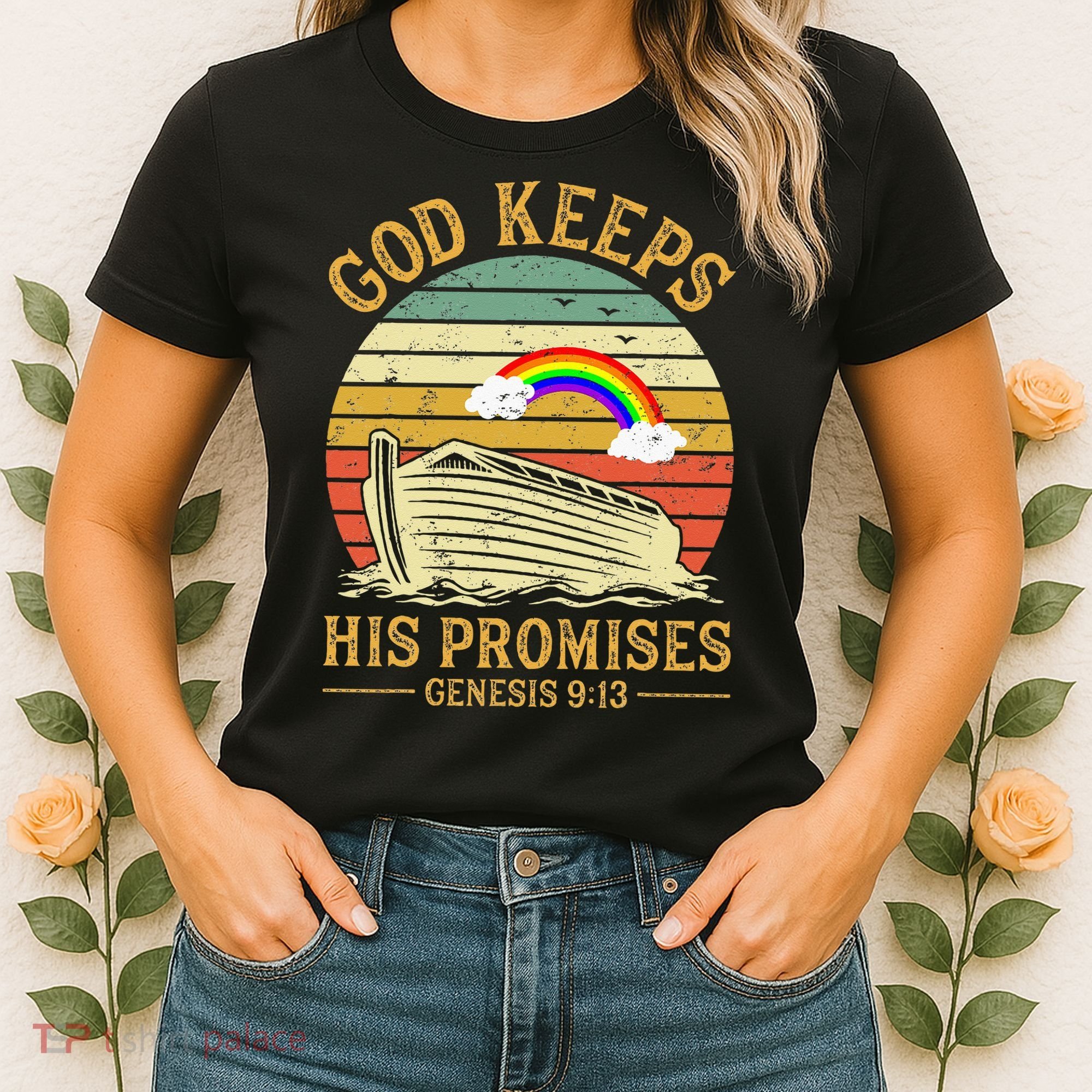 God Keeps His Promises Rainbow Noah Ark Jesus Christian Women's T-Shirt
