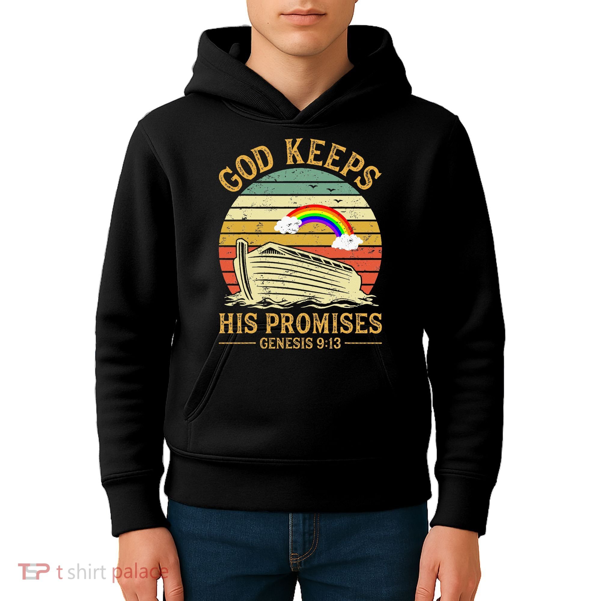 God Keeps His Promises Rainbow Noah Ark Jesus Christian Kids Hoodie