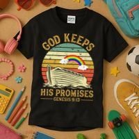 God Keeps His Promises Rainbow Noah Ark Jesus Christian Kids T-Shirt thumb 3